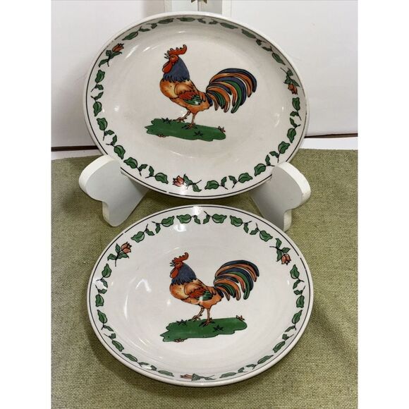Rooster Plates Alco Industries Set of 2 Plates 7 1/4 inches Bread Salad Dessert - Picture 2 of 6